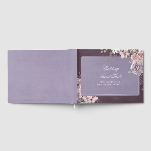 Plum Lila en Mauve  Bloemenbruiloft Gastenboek (Volledig)