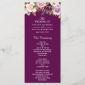 Plum Lila Paars Blush Floral Chic Wedding Programmakaart (Voorkant)