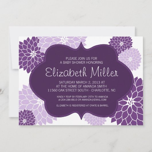Plum & Lila Paars Bridal of Baby shower Invite Kaart (Voorkant)