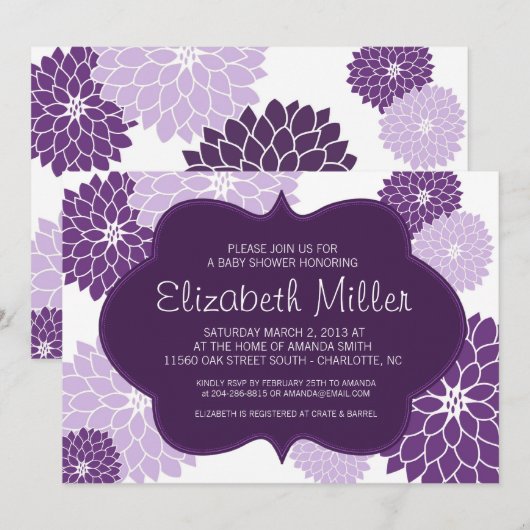 Plum & Lila Paars Bridal of Baby shower Invite Kaart (Voorkant / Achterkant)