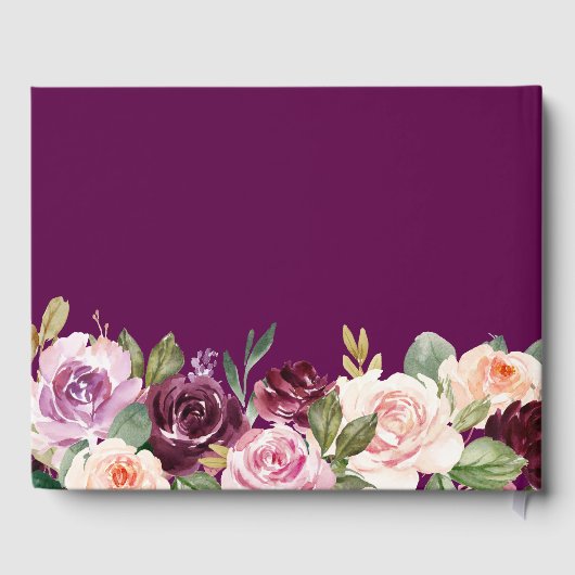 Plum Lila Paarse Bloemen Roos Gouden Bruiloft Gastenboek (Achterkant)