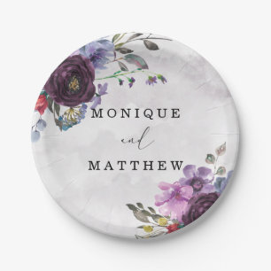 Plum Lila Waterverf Garden Peony Wedding Papieren Bordje