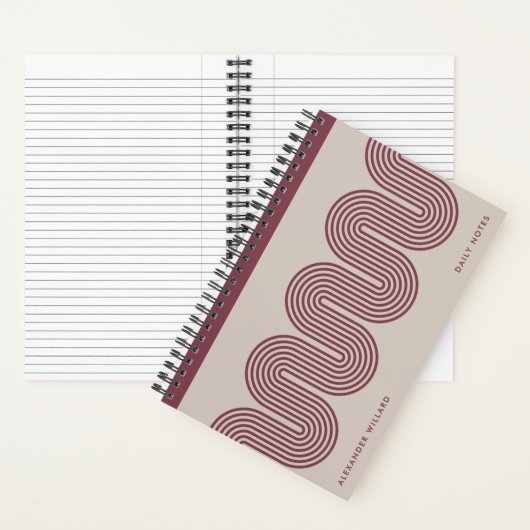 Plum Lombard Wavy Lines Modern Custom Notebook Notitieboek (Binnen)