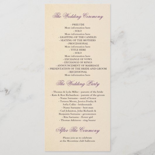 Plum  Love Tree Trouwprogramma's Programmakaart (Achterkant)