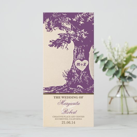 Plum  Love Tree Trouwprogramma's Programmakaart (Staand voorkant)