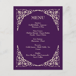 Plum Majesty Champagne Accents Wedding Menu 