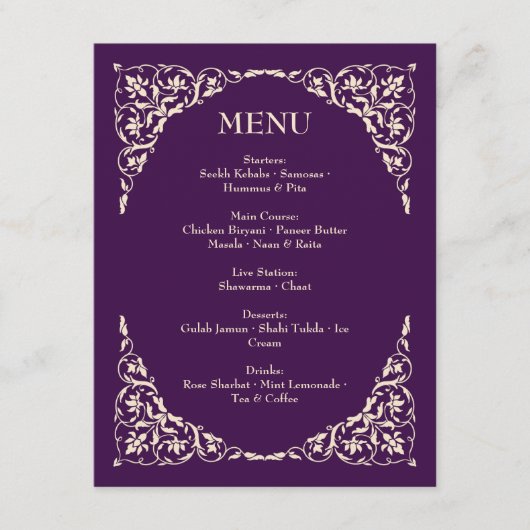 Plum Majesty Champagne Accents Wedding Menu  (Voorkant)