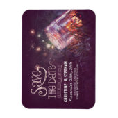 Plum Mason Jar Fireflies Save the Date Magneet (Verticaal)