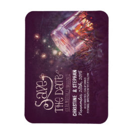 Plum Mason Jar Fireflies Save the Date Magneet
