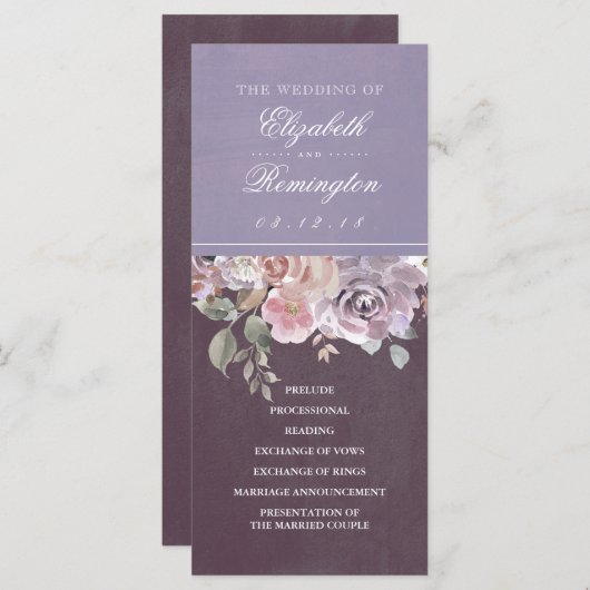 Plum Mauve en Lila  Flora Trouwprogramma Programmakaart (Voorkant / Achterkant)
