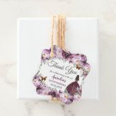 Plum Mauve Floral Butterflies Brunette Princess Bedankjes Labels (In situ)
