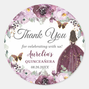 Plum Mauve Floral Butterflies Princess Favor Ronde Sticker