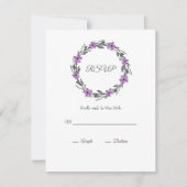 Plum Mauve Grey Black Waterverf Floral Wreate RSVP Kaartje (Voorkant)