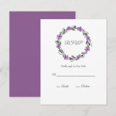 Plum Mauve Grey Black Waterverf Floral Wreate RSVP Kaartje (Voorkant / Achterkant)