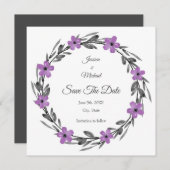 Plum Mauve Grey Black Waterverf Floral Wreate Save The Date (Voorkant / Achterkant)