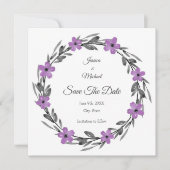 Plum Mauve Grey Black Waterverf Floral Wreate Save The Date (Voorkant)