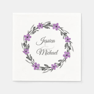 Plum Mauve Grey Black Waterverf Floral Wreate Servet