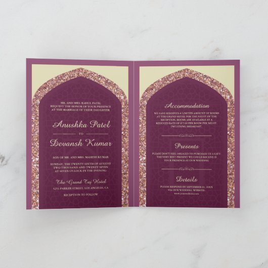 Plum Mauve Roos Gold All in One Indian Wedding (Binnen)