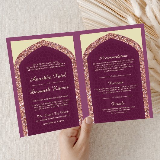 Plum Mauve Roos Gold All in One Indian Wedding