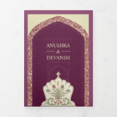 Plum Mauve Roos Gouden Glitter Indiase bruiloft Drieluik Uitnodiging (Cover)