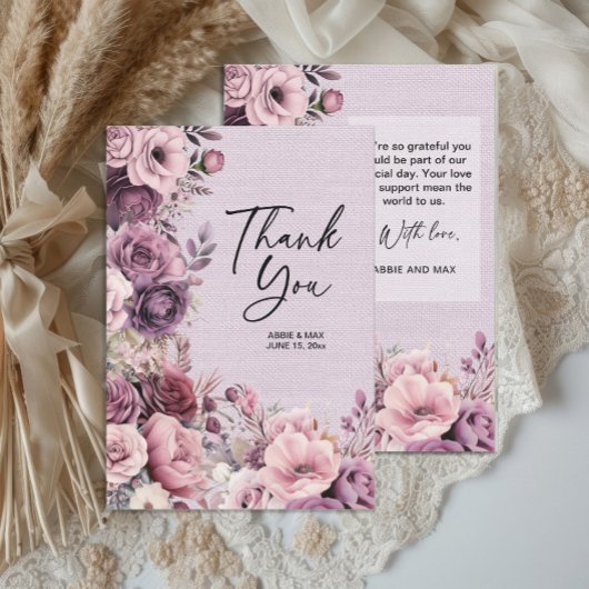 Plum Mauve Waterverf Floral Wedding Bedankt