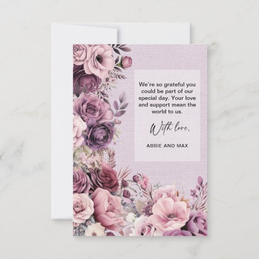 Plum Mauve Waterverf Floral Wedding Bedankt (Achterkant)