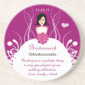 Plum met Black Hair Side Part Bridesmaid Onderzett Zandsteen Onderzetter (Voorkant)