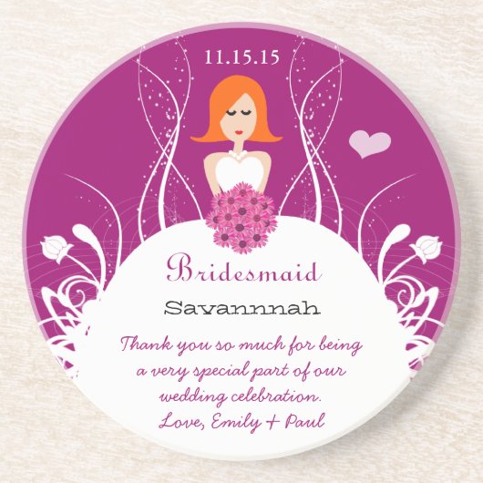 Plum met Red Hair Side Part Bridesmaid Onderzetter (Voorkant)