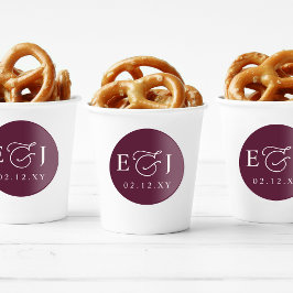 Plum Moderne Initialen Monogram Bruiloft Ronde Sticker