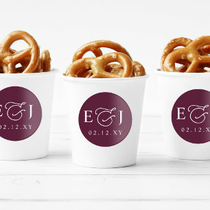 Plum Moderne Initialen Monogram Bruiloft Ronde Sticker