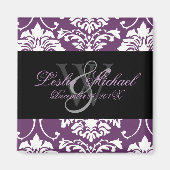 Plum Monogram Damask Bruiloft, Magneten (Voorkant)