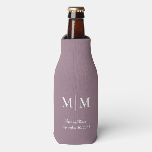 Plum Monogram & Names Wedding Tall Koelbox Flesjeskoeler (Fles Voorkant)