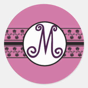Plum Monogram Wedding Borders Ronde Sticker