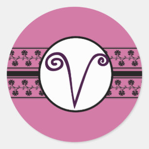 Plum Monogram Wedding Borders Ronde Sticker