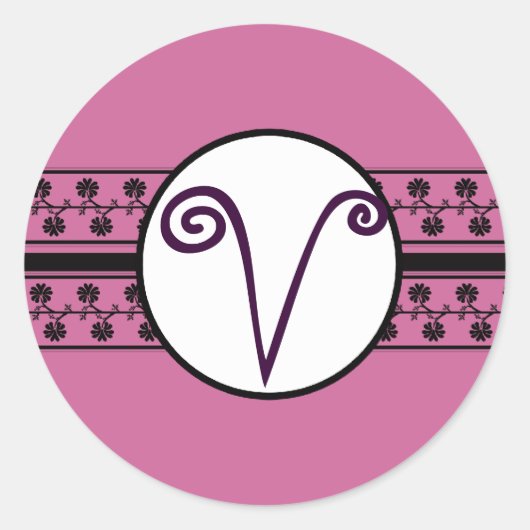Plum Monogram Wedding Borders Ronde Sticker (Voorkant)