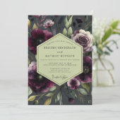 Plum Moody Bloom Wedding Kaart (Staand voorkant)