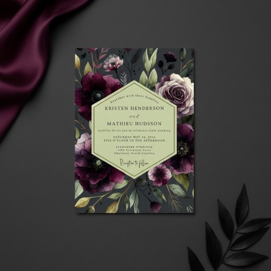 Plum Moody Bloom Wedding Kaart
