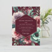 Plum Moody Bloom Wedding Kaart (Staand voorkant)