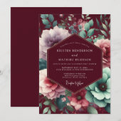 Plum Moody Bloom Wedding Kaart (Voorkant / Achterkant)