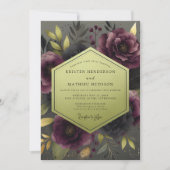 Plum Moody Botanical Wedding Kaart (Voorkant)