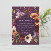 Plum Moody Botanical Wedding Kaart (Staand voorkant)