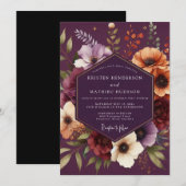 Plum Moody Botanical Wedding Kaart (Voorkant / Achterkant)