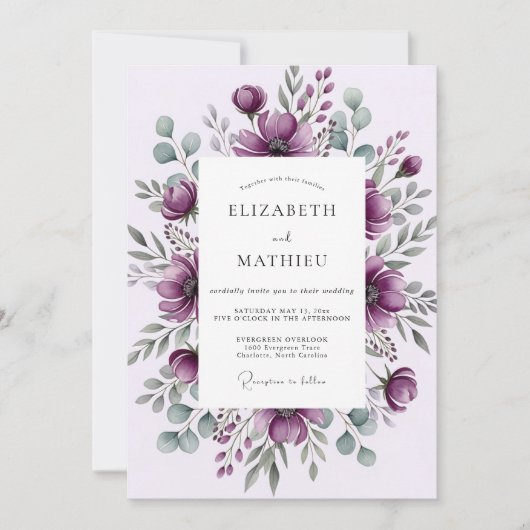 Plum Moody Winter Wedding Kaart (Voorkant)