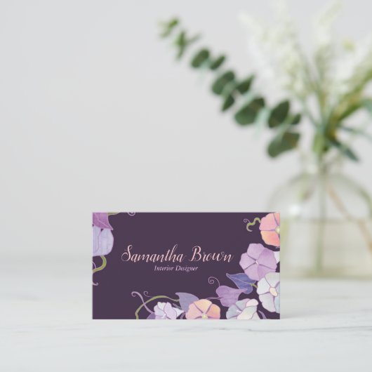 Plum Morning Glory Interieurontwerp Visitekaartje (Staand voorkant)