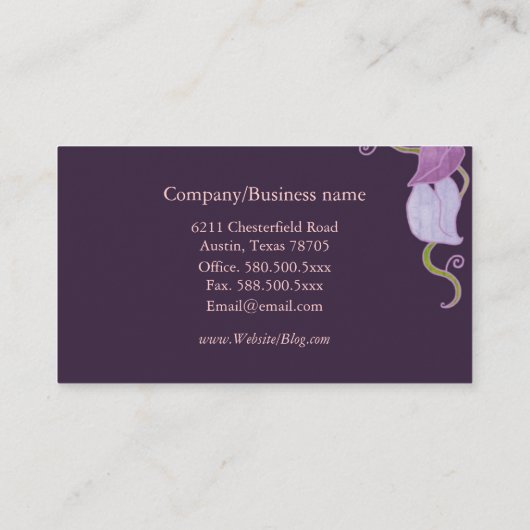 Plum Morning Glory Interieurontwerp Visitekaartje (Achterkant)