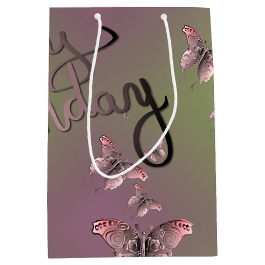 Plum Moss "Happy Birthday" 3D Butterflies Medium Cadeauzakje (Voorkant)