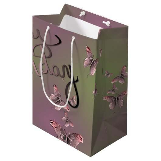Plum Moss "Happy Birthday" 3D Butterflies Medium Cadeauzakje (Voorkant Gekanteld)
