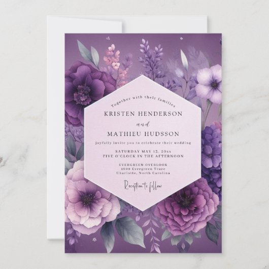 Plum Mystical Bloom Wedding Kaart (Voorkant)