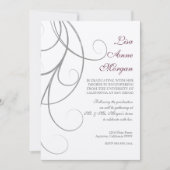 Plum n Silver Leaf Swirl Damask 2 Afstuderen Kaart (Voorkant)