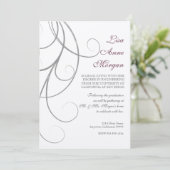 Plum n Silver Leaf Swirl Damask 2 Afstuderen Kaart (Staand voorkant)